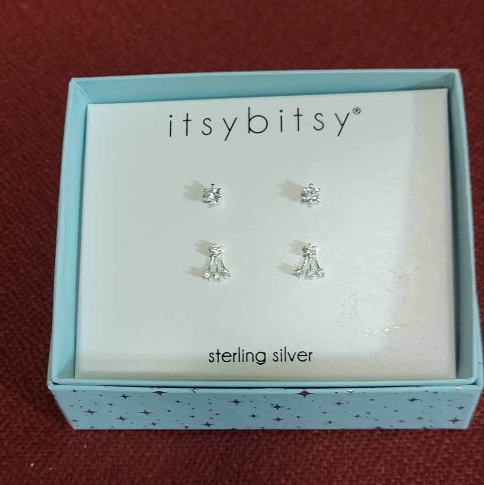 NEW ITSY BITSY 2 PAIR STERLING SILVER EARRINGS.
